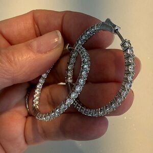Elegant Silver Rhinestone Hoop Earrings unique clasp